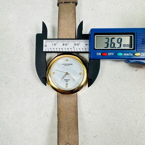 Arkibos Watch Womens 37mm Date MOP Diamond Dial Round Gold Tone New Battery - Picture 11 of 11